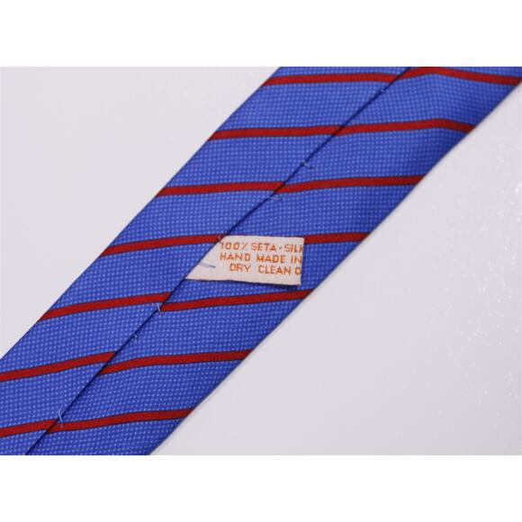 Dolcepunta Royal Blue Red Striped Silk Handmade Necktie Tie - Picture 6 of 6